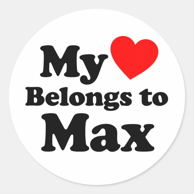 Pegatina Redonda Mi corazón pertenece a Max (Anverso)