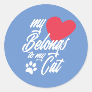 Pegatina Redonda Mi corazón pertenece a mi gato Valentine PEGATIN