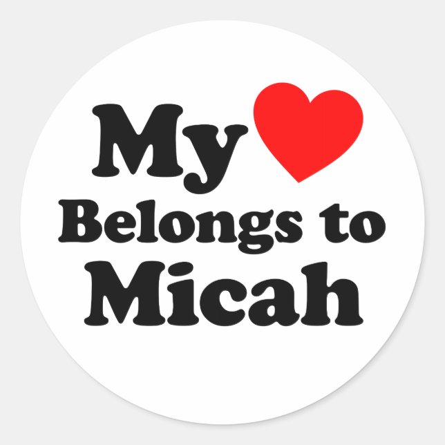 Pegatina Redonda Mi corazón pertenece a Micah (Anverso)