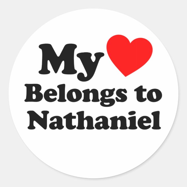 Pegatina Redonda Mi corazón pertenece a Nathaniel (Anverso)