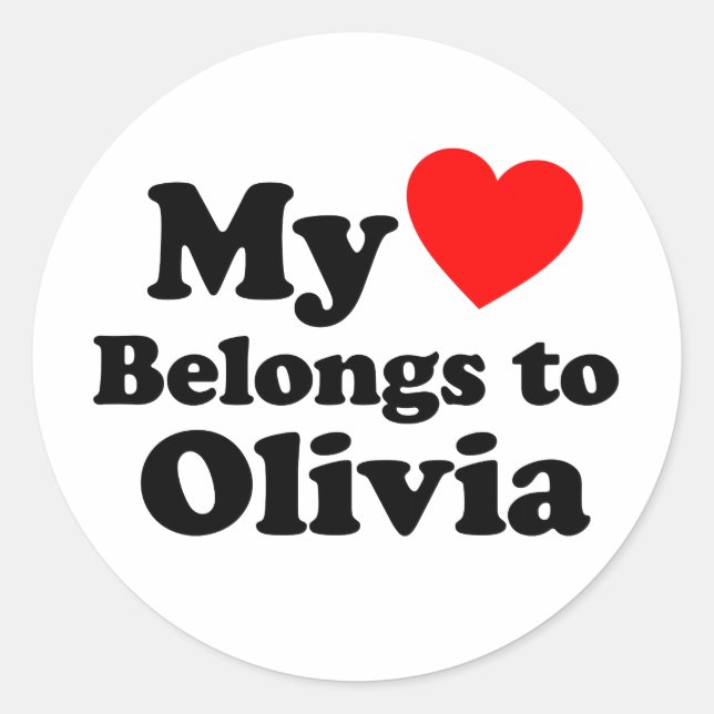 Pegatina Redonda Mi corazón pertenece a Olivia (Anverso)