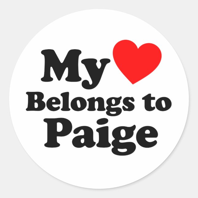 Pegatina Redonda Mi corazón pertenece a Paige (Anverso)