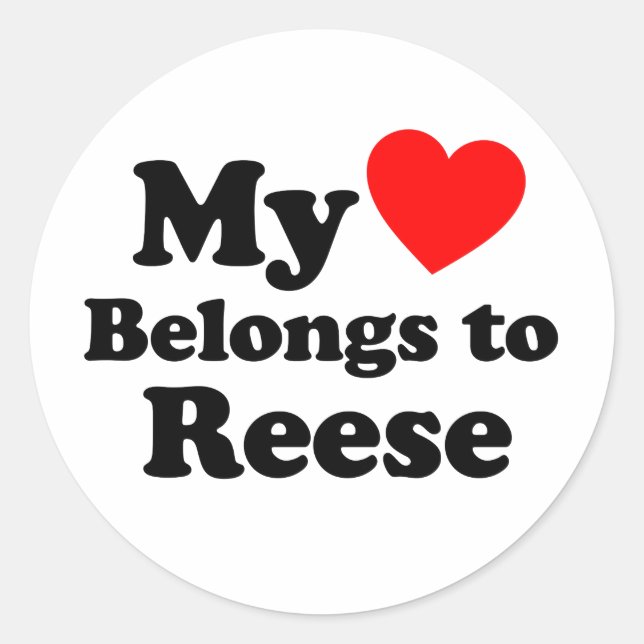 Pegatina Redonda Mi corazón pertenece a Reese (Anverso)