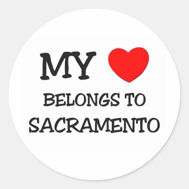 Pegatina Redonda Mi corazón pertenece a SACRAMENTO (Anverso)