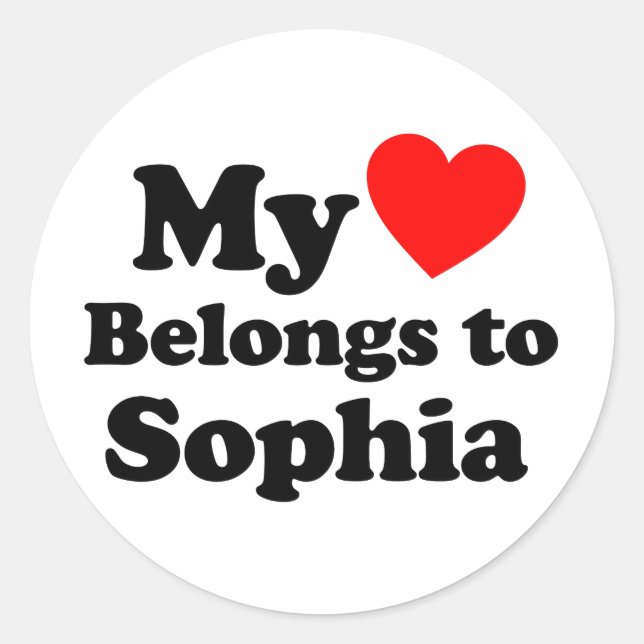 Pegatina Redonda Mi corazón pertenece a Sophia (Anverso)