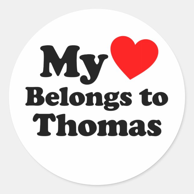 Pegatina Redonda Mi corazón pertenece a Thomas (Anverso)