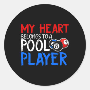 Pegatina Redonda Mi Corazón Pertenece A Un Jugador De Piscina Billi