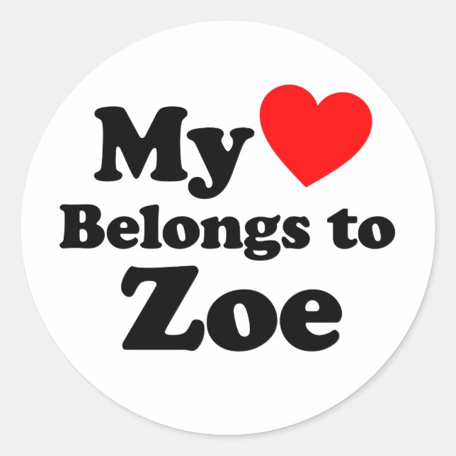 Pegatina Redonda Mi corazón pertenece a Zoe (Anverso)