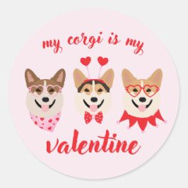 Pegatina Redonda Mi Corgi Es Mi Valentín