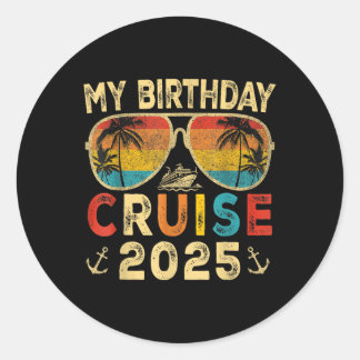 Pegatina Redonda Mi crucero de cumpleaños 2025 Fiesta Vaca