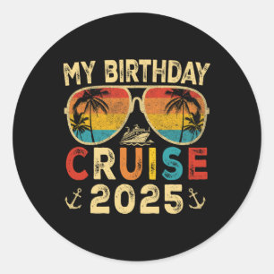 Pegatina Redonda Mi crucero de cumpleaños 2025 Fiesta Vaca