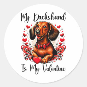 Pegatina Redonda Mi Dachshund Es Mi Amante De Valentine Dachshund