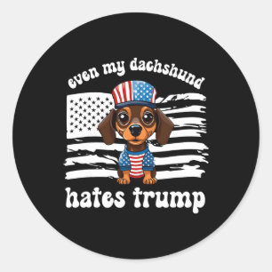 Pegatina Redonda Mi Dachshund odia el voto de Trump