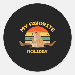 Pegatina Redonda Mi Día Festivo Favorito Día de la Marmota Divertid