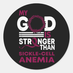 Pegatina Redonda Mi Dios Es Más Fuerte Que El Awareno De Anemia De 