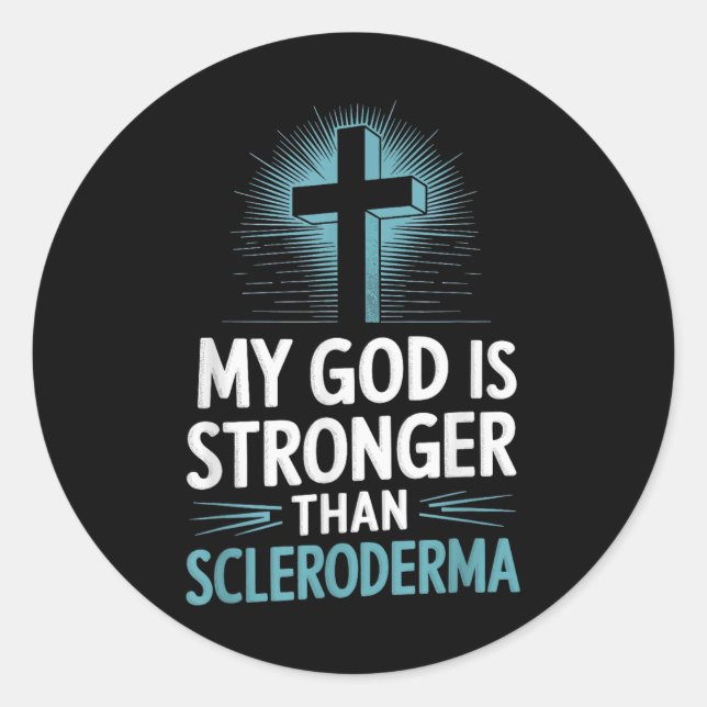 Pegatina Redonda Mi Dios Es Más Fuerte Que Escleroderma (Anverso)