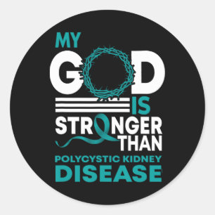 Pegatina Redonda Mi Dios Es Más Fuerte Que La Enfermedad Renal Poli
