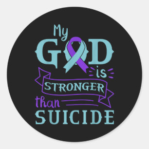 Pegatina Redonda Mi Dios Es Más Fuerte Que La Prevención Del Suicid