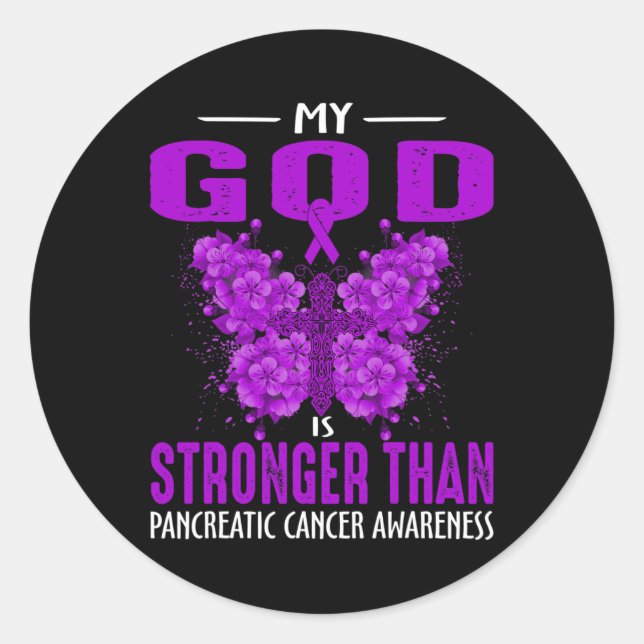 Pegatina Redonda Mi Dios Es Más Fuerte Que Los Awarenes Pancreático (Anverso)