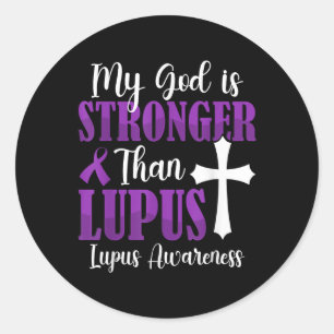 Pegatina Redonda Mi Dios Es Más Fuerte Que Lupus Cinta Púrpura Lupu