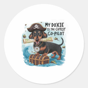 Pegatina Redonda Mi Doxie Es El Copiloto Más Cuidadoso