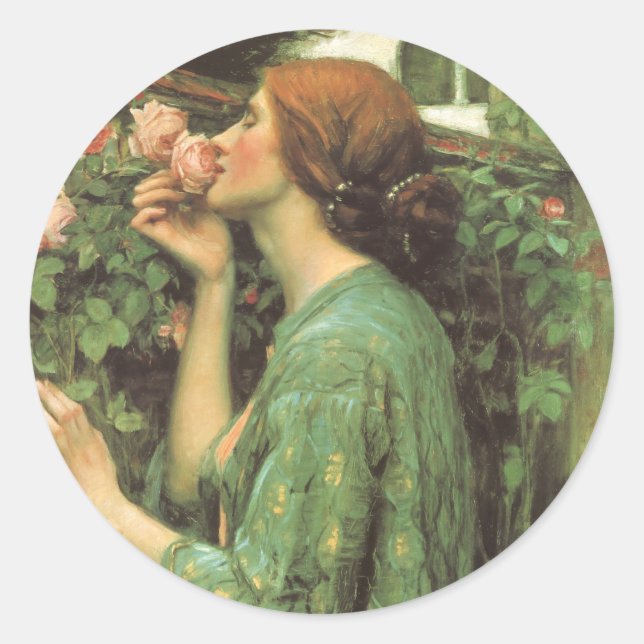 Pegatina Redonda Mi dulce Rosa, o el alma del Rosa por Waterhouse (Anverso)