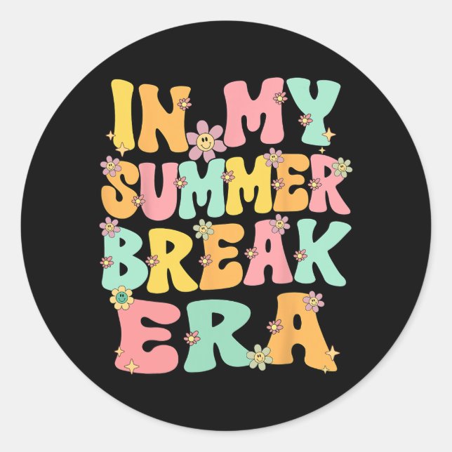 Pegatina Redonda Mi época de vacaciones de verano retro Groovy equi (Anverso)