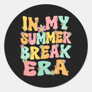 Pegatina Redonda Mi época de vacaciones de verano retro Groovy equi