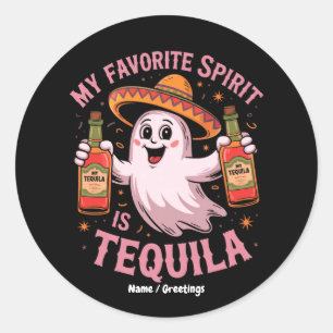 Pegatina Redonda Mi espíritu favorito es Tequila Halloween Bebida 