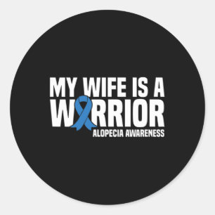 Pegatina Redonda Mi esposa es un guerrero de la cinta azul Alopecia