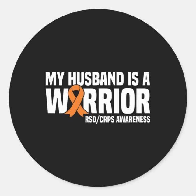 Pegatina Redonda Mi Esposo Es Un Guerrero Naranja Ribbon Rsdcrps Aw (Anverso)