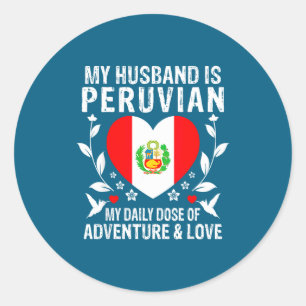 Pegatina Redonda Mi esposo esposo peruano bandera de Perú