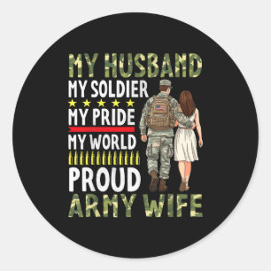 Pegatina Redonda Mi esposo mi soldado mi orgullo mi mundo orgulloso