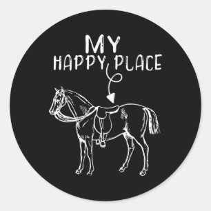 Pegatina Redonda Mi feliz lugar Caballo Lover Hopseback Riding Eque