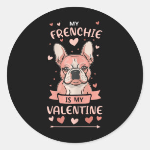 Pegatina Redonda Mi Frenchie es mi San Valentín divertido Bulldog f
