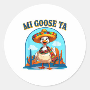 Pegatina Redonda Mi ganso ta divertida fiesta ganso pun camisa somb