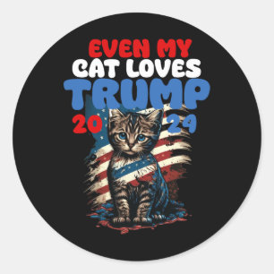 Pegatina Redonda Mi gato ama la camiseta de Trump 2024