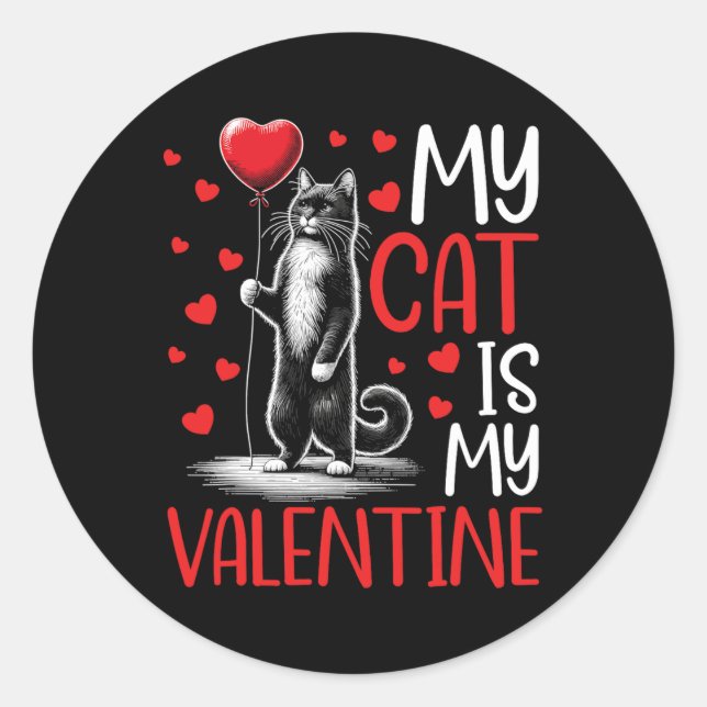 Pegatina Redonda Mi gato es mi San Valentín Día de San Valentín Due (Anverso)