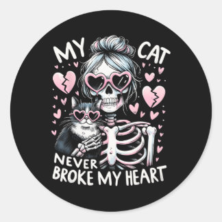 Pegatina Redonda Mi gato nunca rompió mi corazón Funny Skeleton Cat