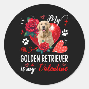 Pegatina Redonda Mi Golden Retriever es mi dueño de San Valentín Fl