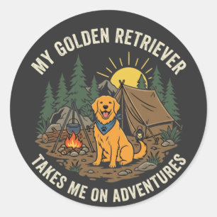 Pegatina Redonda Mi Golden Retriever Me Lleva En Aventuras