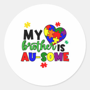 Pegatina Redonda Mi Hermano Es Un Autismo Awareness Mamá Papá Niño