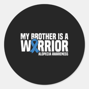 Pegatina Redonda Mi Hermano es un Guerrero con Alopecia de Cinta Az