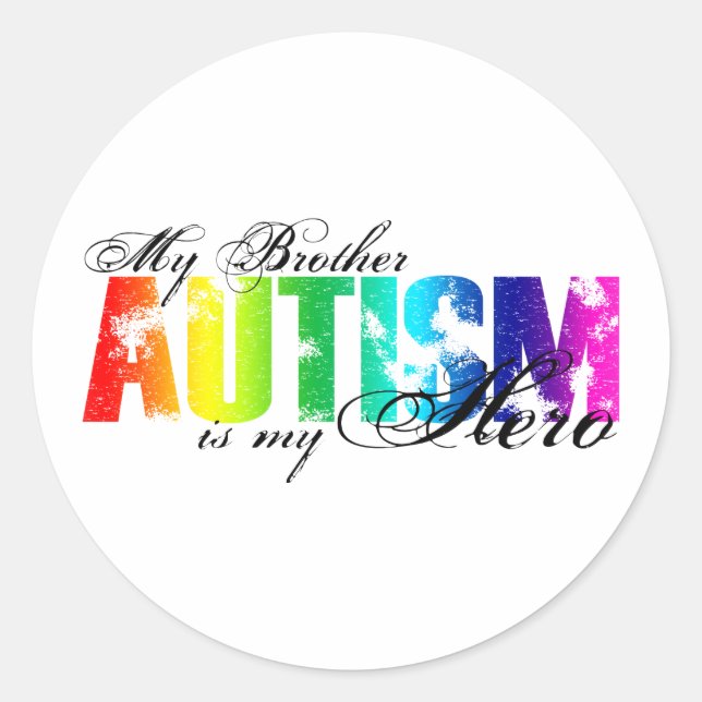 Pegatina Redonda Mi hermano mi héroe - Autismo (Anverso)