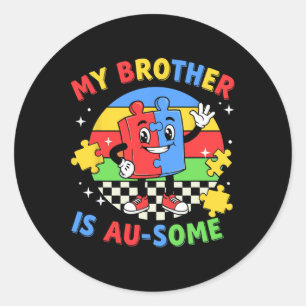 Pegatina Redonda Mi Hermano Retro Es Increíble Conciencia de Autism