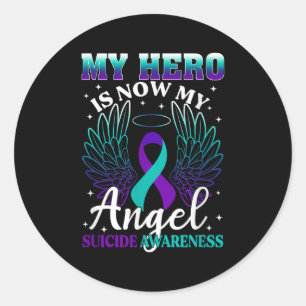 Pegatina Redonda Mi héroe ahora es mi ángel Suicidio Turquesa S