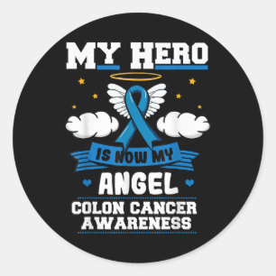 Pegatina Redonda Mi héroe ahora es mi cuenco azul de cáncer de colo