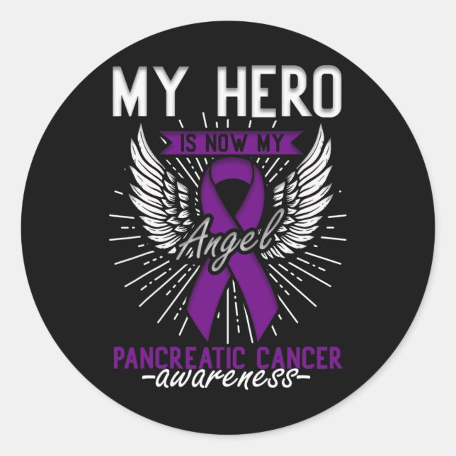 Pegatina Redonda Mi héroe es ahora mi ángel - Pancreatic Cancer Awa (Anverso)