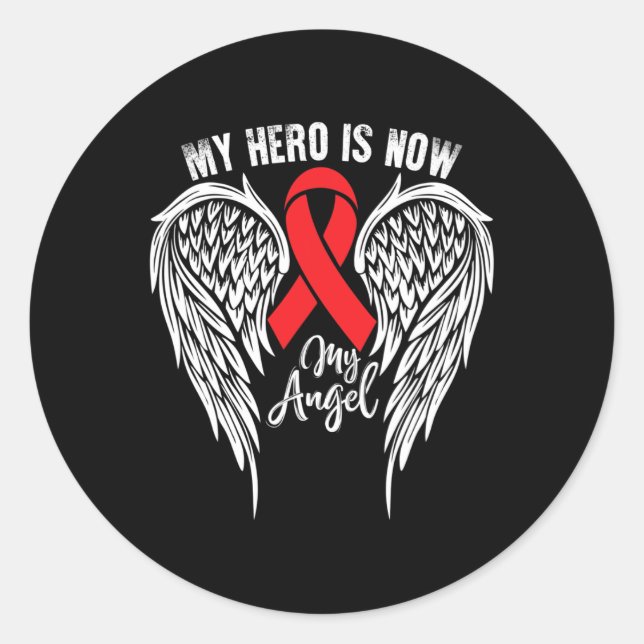Pegatina Redonda Mi Héroe Heroe Célula Anemia Awareness Supporter R (Anverso)