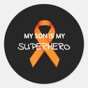 PEGATINA REDONDA MI HIJO ES MI SUPERHERO LEUKEMIA CONOCIMIENTO MES